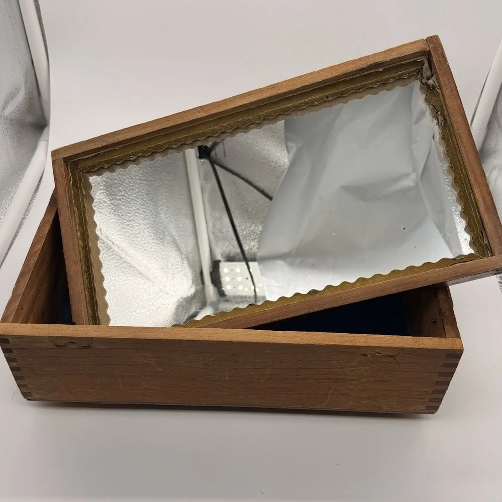 Wooden Jewelry Sewing Box, Vintage with Mirror Lid No Hardware Blue Felt Lining